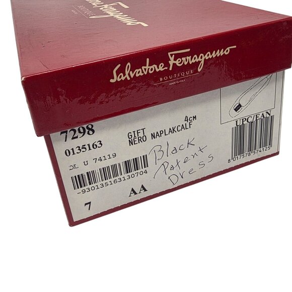 Salvatore Ferragamo Black Patent Leather Heels With Gold Buckle Size 7AA - Picture 7 of 9